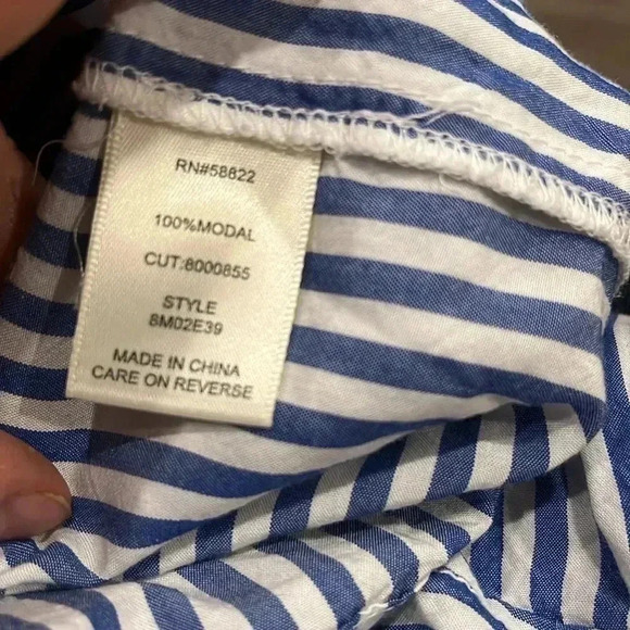 [L]Max Studio 100 Modal White Blue Straps Prints Button  Down Women Shirt - Picture 11 of 11